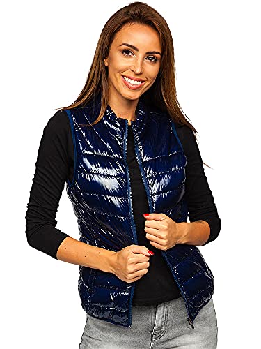 BOLF Damen Weste Stehkragen Steppweste Bodywarmer Daunenweste Reißverschluss Weste Ärmellose Sportweste Zip Wärme Freizeit Outdoor Style R0107A Dunkelblau S [U1U]