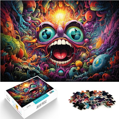 Puzzle, buntes Synthwave-Monster, schwierige, anspruchsvolle Puzzles, 1000-teiliges Holzpuzzle, einzigartige Geburtstags, 1000 Teile (50 x 75 cm)