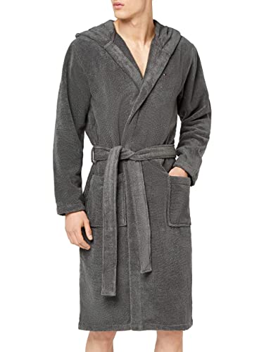 Tommy Hilfiger Herren Icon Hooded Bathrobe Bademantel, Schwarz (Magnet 884), Medium