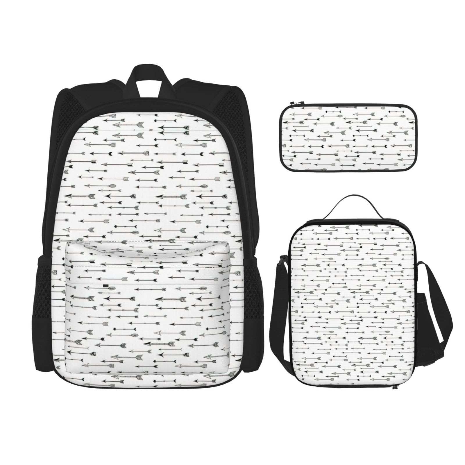 WURTON Rucksack mit Pfeil-Druck, für Mädchen und Jungen, Schultaschen, Teenager, Lunchbox und Federmäppchen, 3-in-1-Büchertaschen-Set