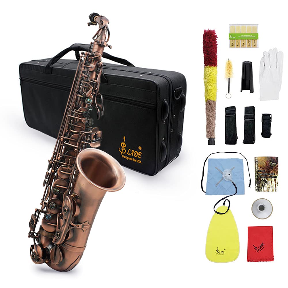 Btuty Eb E-flat Altsaxophon Rote Bronze Saxophon Abalone-Muschel Schlüsselschnitzmuster mit Etui Handschuhe Reinigungstuch Riemen Bürste