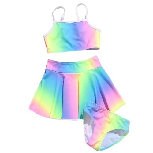 3 Stücke Mädchen Badeanzug Mit Baderock Regenbogen Farbe Badeanzug Kind Zwei Stücke Schwimmen Kostüm Für Kinder 3-12