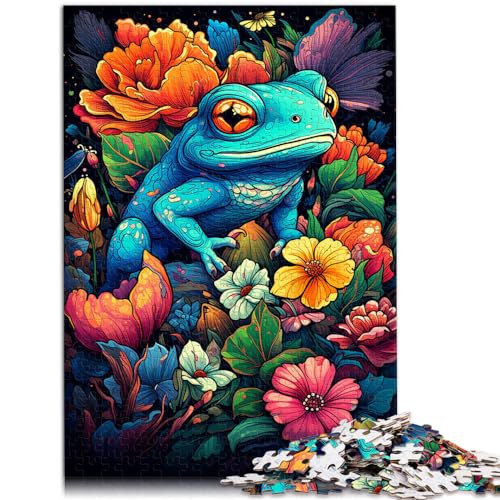 Puzzlespiele, farbenfrohe Psychedelie von Fröschen in Blumen, schwierige, anspruchsvolle Puzzles, 1000-teiliges Holzpuzzle, Denkspiel, 1000 Teile (50 x 75 cm)