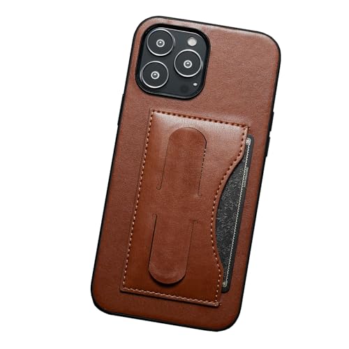 SUREKYA Lederhülle für iPhone 15 Pro Max/15 Pro/15 Plus/15, ultradünne Handyhülle mit Kartenhalter, Ständer, Objektivschutz (Braun, 15 Plus)