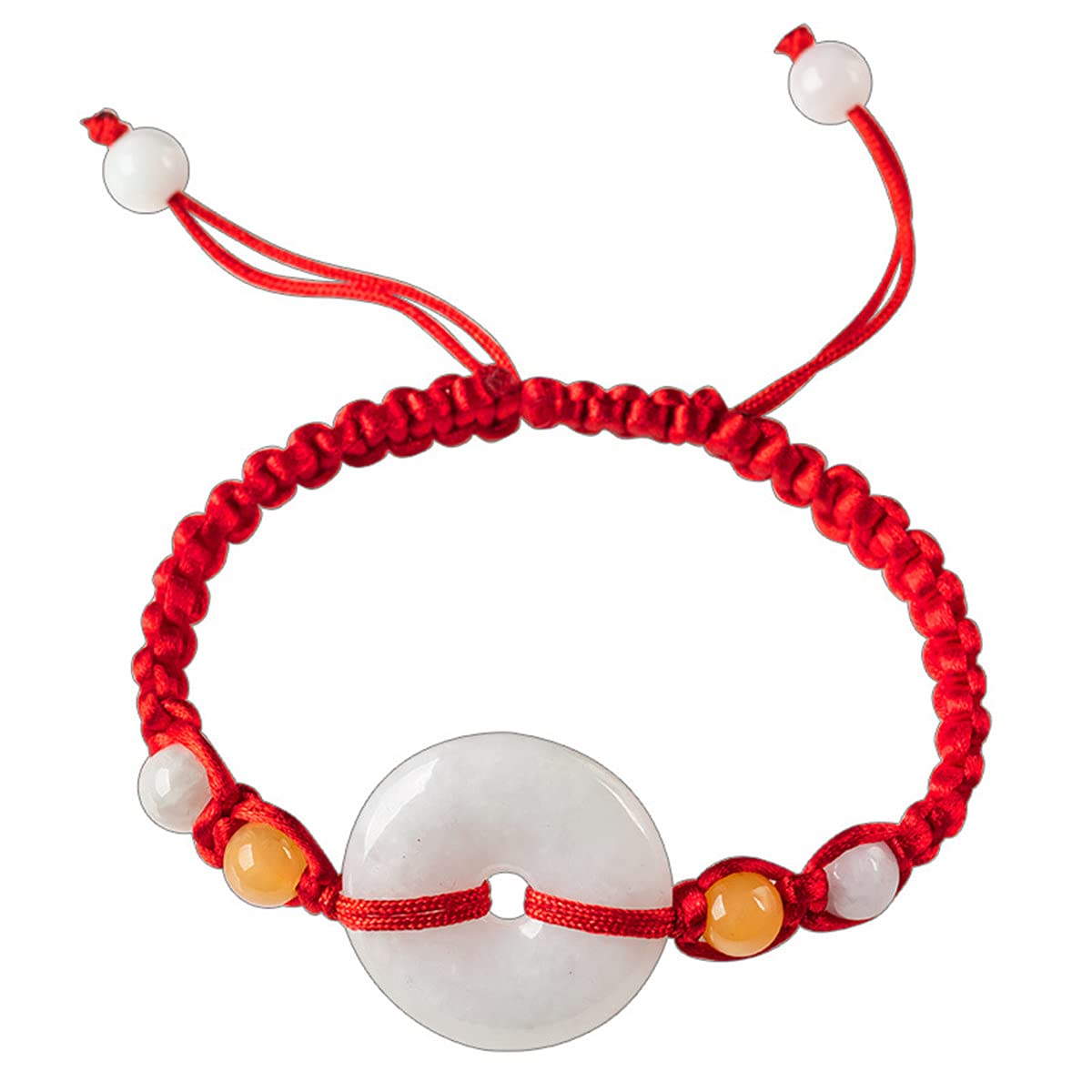 Armband aus natürlichem rotem geflochtenem Seil, Donut-Armband, chinesisches Jadeit-Jadestein-Armband von PingAn, Schutzarmband, gute Laune, Glücksgeschenk, Glücksschmuck für Erwachsene für Frauen