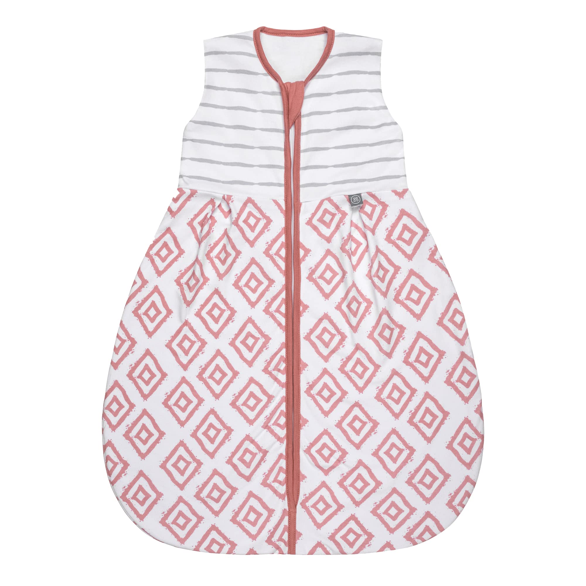 emma & noah Baby Schlafsack 1.0 TOG, Ganzjahres Schlafsack für den Frühling, Sommer und Herbst, 100% Bio-Baumwolle, OEKO-TEX Zertifiziert, Strampelsack für Neugeborene (Rauten Rosa, 110 cm)