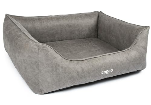 CopcoPet – Orthopädisches Hundebett Hugo in Velourlederoptik S 70x55cm Grau – Hundekissen Viskose mit abnehmbarem & waschbarem Bezug – Hundekorb mit erhöhten Rändern & Rutschfester Unterseite