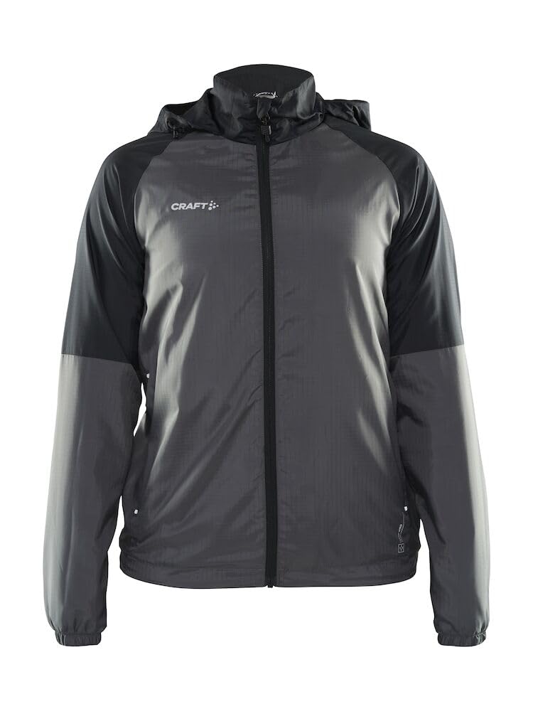 Craft CORE UNIFY WIND JACKET | Windjacke Damen XS | Granite/Black | Mit weichem Mesh-Futter | 2 Reißverschlusstaschen | Verstellbare Kapuze | Windjacke Damen leicht | Windbreaker Damen