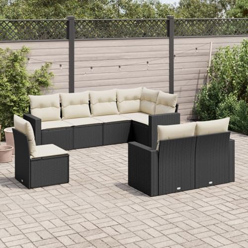 Juroupi 8-tlg. Garten-Sofagarnitur mit Kissen LoungemöBel Balkon Patio Furniture Gartengarnitur Set Schwarz Poly Rattan - 3219226