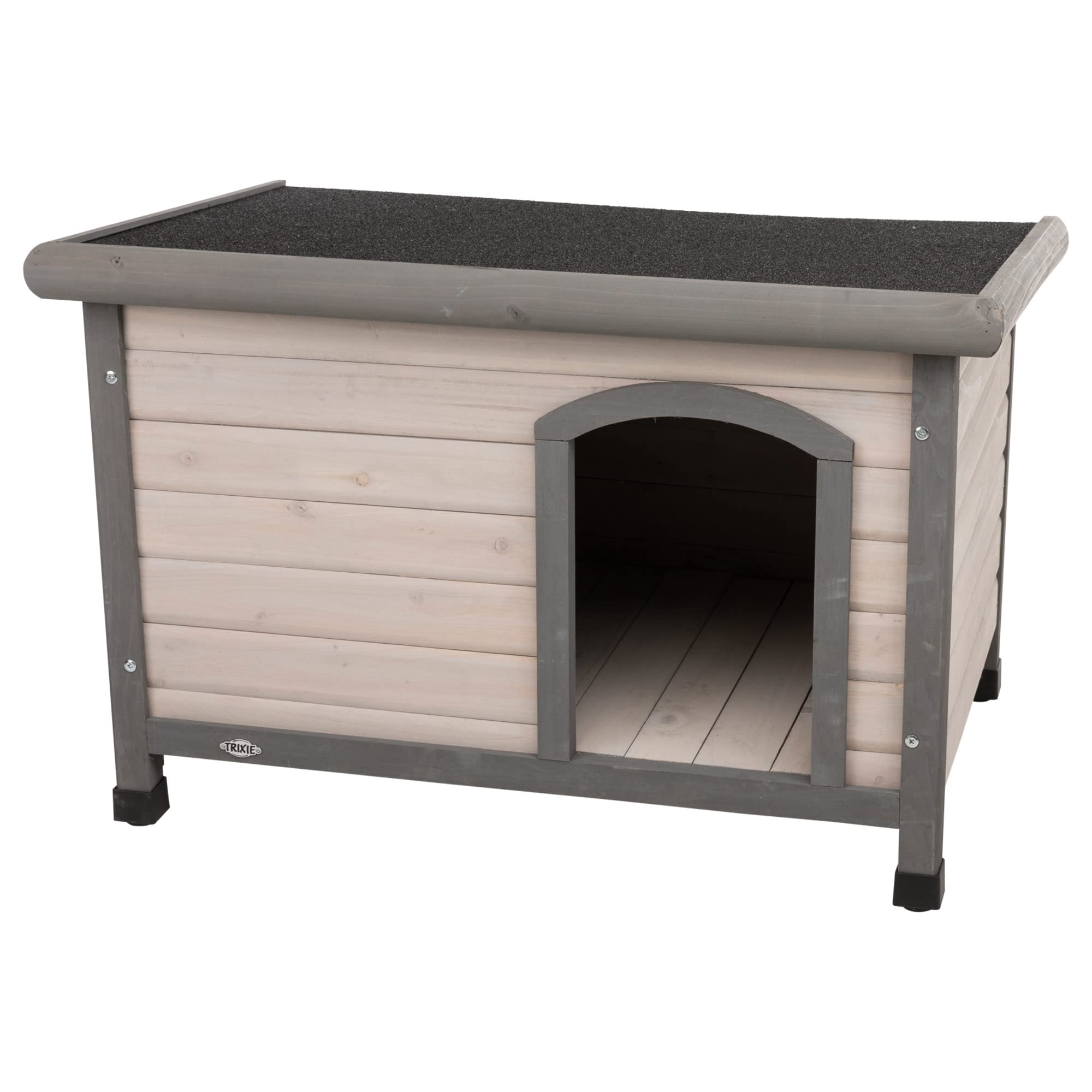 TRIXIE wetterfestes und aufklappbares Hundehaus "natura Hundehütte Classic Flachdach, S–M: 85 × 58 × 60 cm, grau"- 39561