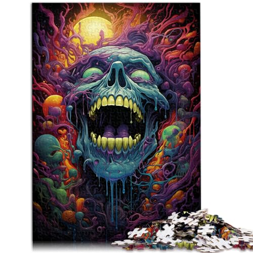 Puzzles Bunter Psychedelischer Totenkopf für Erwachsene 1000-teiliges Puzzle Holzpuzzle mit vollständig ineinander greifenden und zufällig geformten Teilen 1000 Stück (50 x 75 cm)