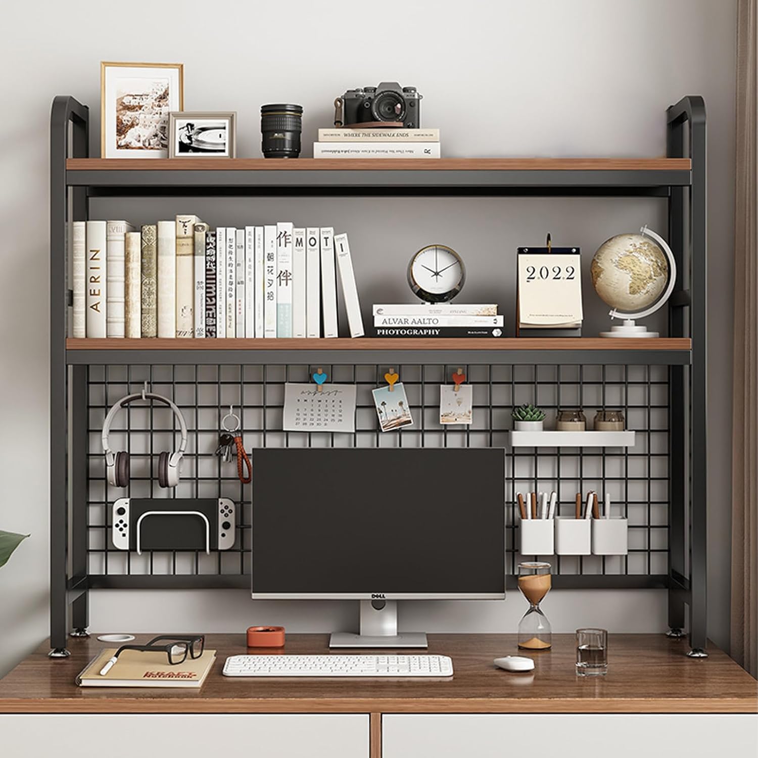 2/3-stufiges Computer-Desktop-Bücherregal, Regal-Organizer über dem Schreibtisch für Wohnheimzimmer, Mehrzweck-Bücherregal für Schreibtisch für Wohnheim, Büro, Zuhause, Schwarz, 3-stufig 55