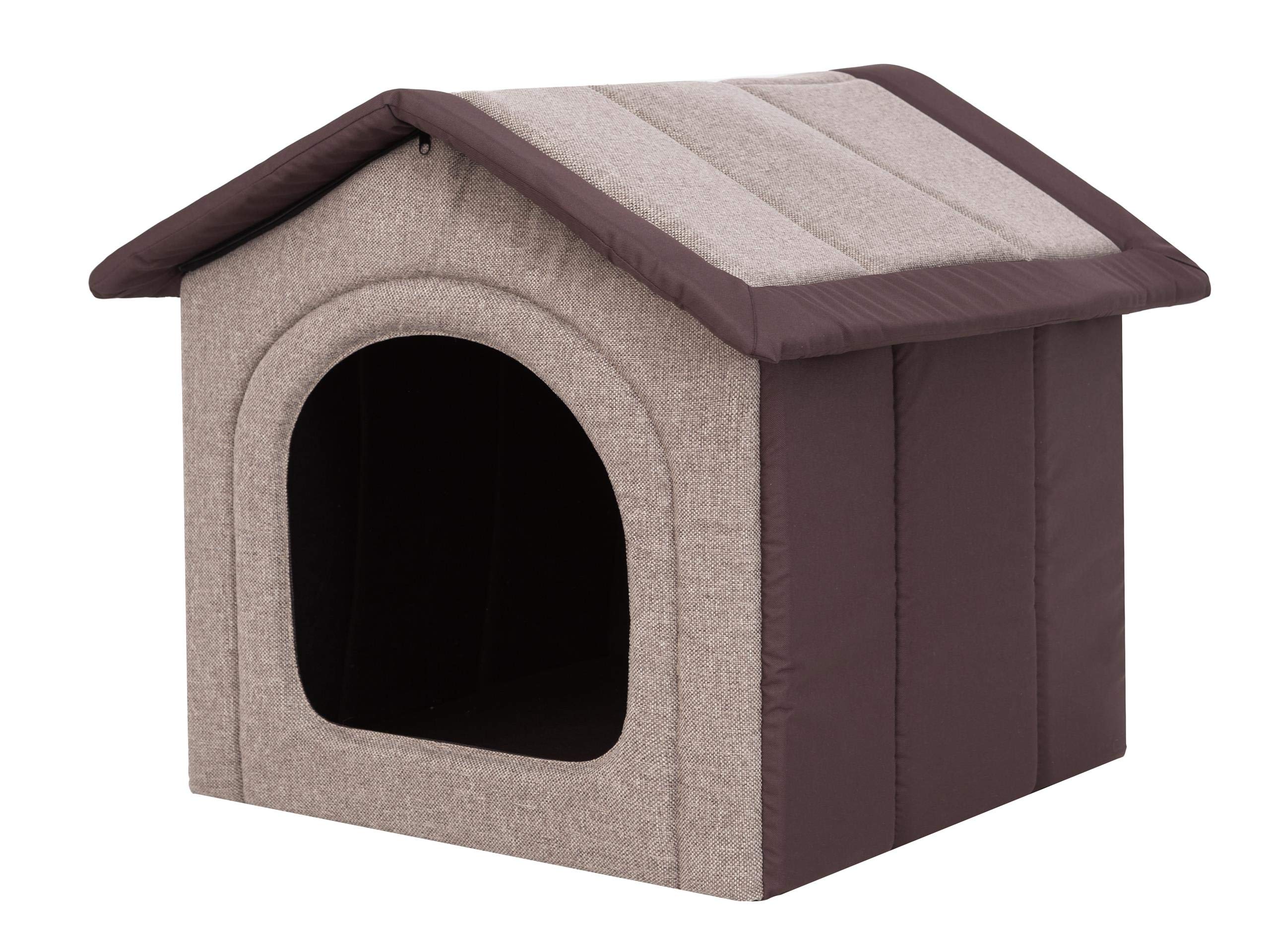 PillowPrim Hundehütte Hundehöhle Hundebett Hundehaus Katzenhöhle Tierbett XL - 60x55 cm Cappuccino mit braun