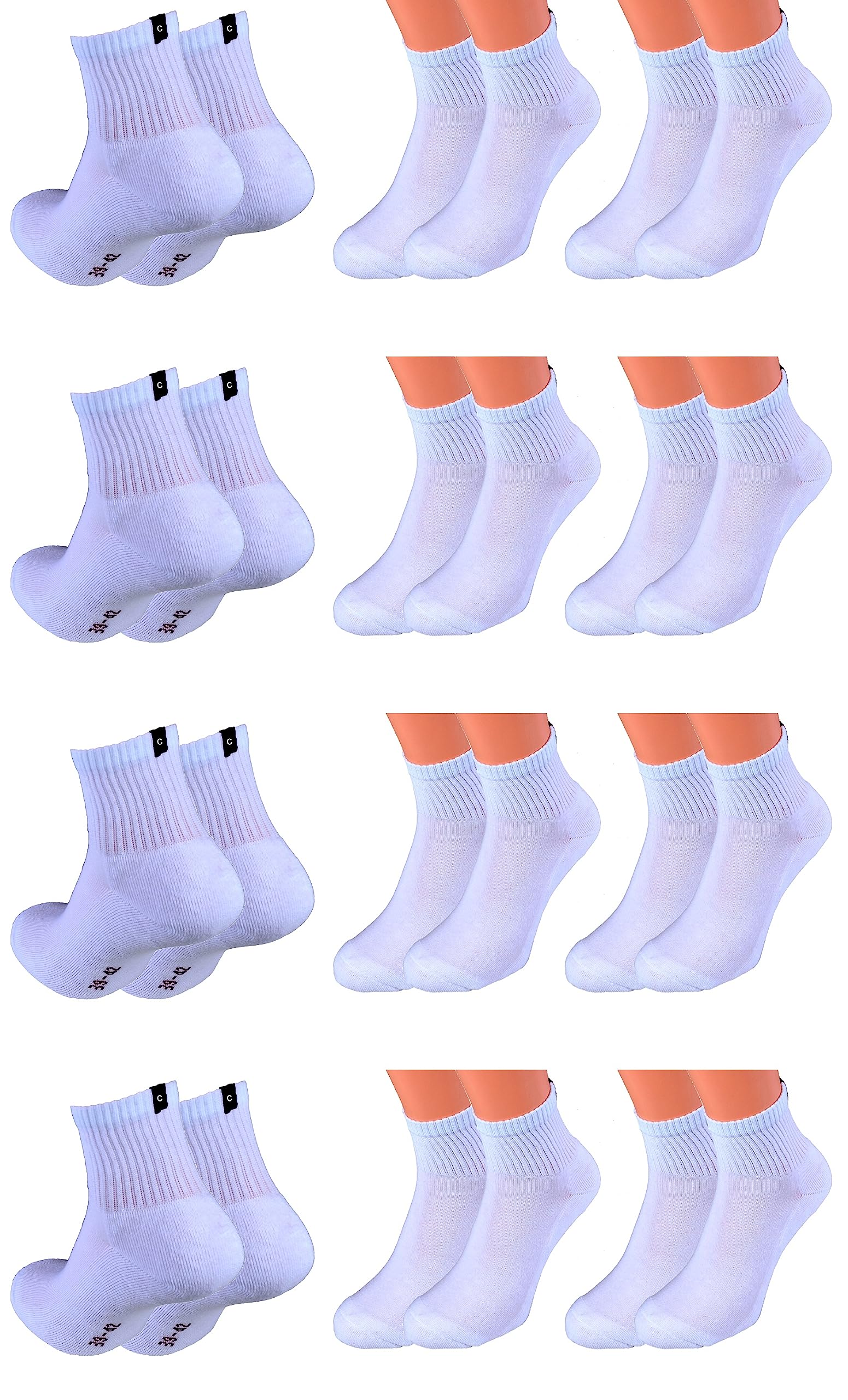 12 Paar weiße Kurz-Socken mit Frotteesohle Marke Cocain in schwarz und weiß für Damen und Herren Gr. 39-42