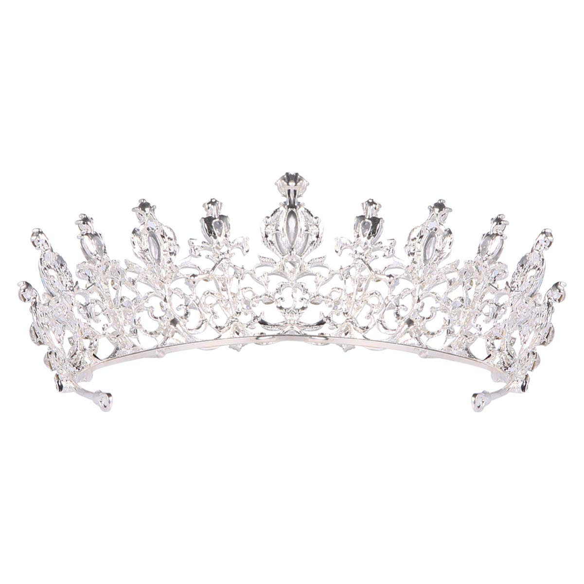 AIHEDOUJ Hochzeit Tiara Barock Kristall Strass Braut Prinzessin Krone Tiara Kopfschmuck Stirnband Haarschmuck für Frauen Krone (Farbe: Silber) Stirnbänder (Farbe: Silber)