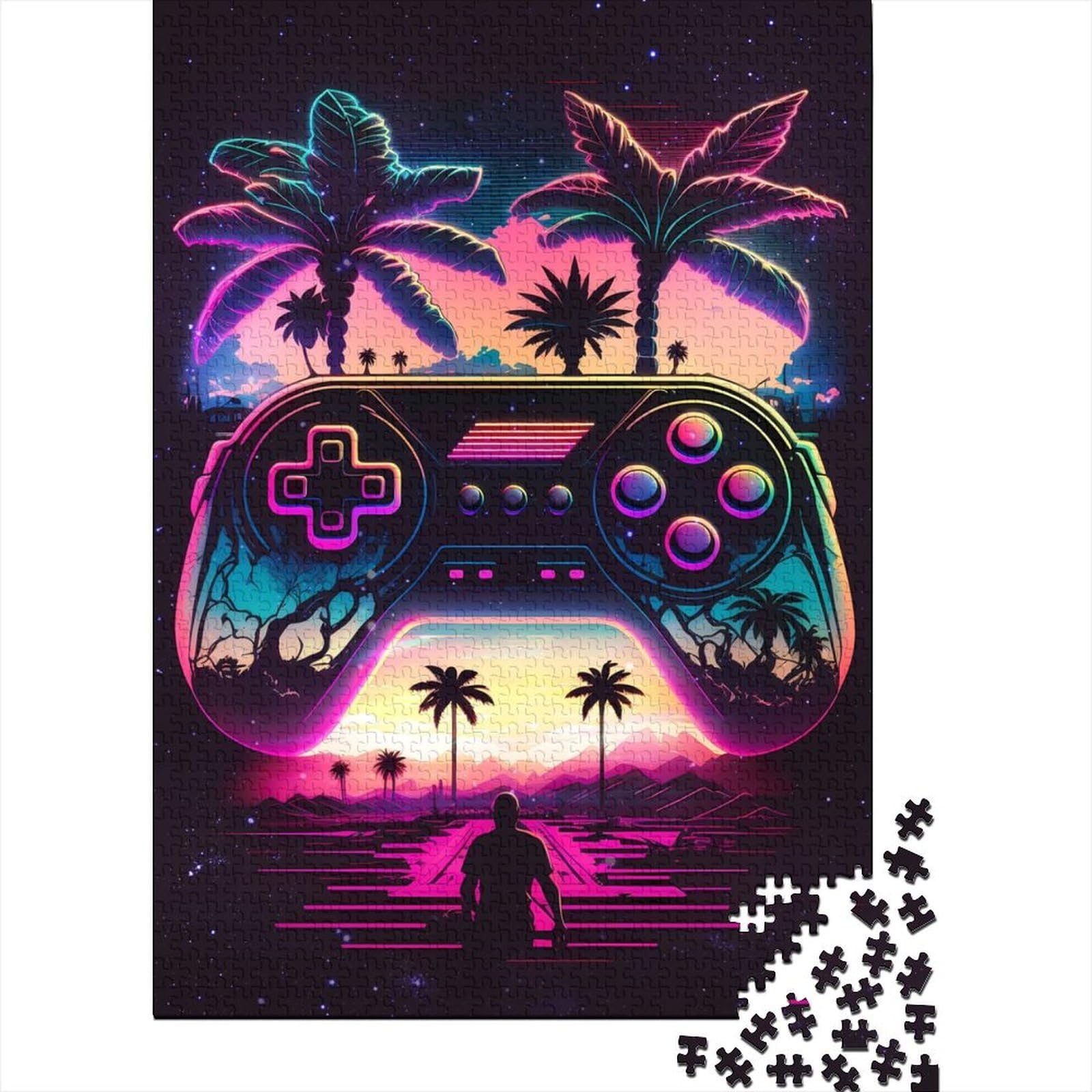 Synthwave Controller 1000-teiliges Puzzle für Erwachsene, Geschenke aus Holz, Puzzles für Erwachsene, Teenager, Puzzles für Erwachsene, Geschenke 75 x 50 cm