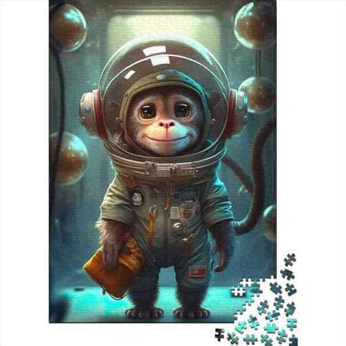 Astronaut Space Monkey Ape Holzpuzzle für Erwachsene 500 Teile für Erwachsene Schwierige Puzzles ganze Familie und die (Größe: 52 x 38 cm)