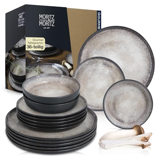 Moritz & Moritz VIDA 36-teiliges Geschirrset 12 Personen – Elegantes Teller Set 12 Personen aus hochwertigem Porzellan – Geschirr Set aus 12x Dinnerteller, 12x Dessertteller, 12x Suppenteller