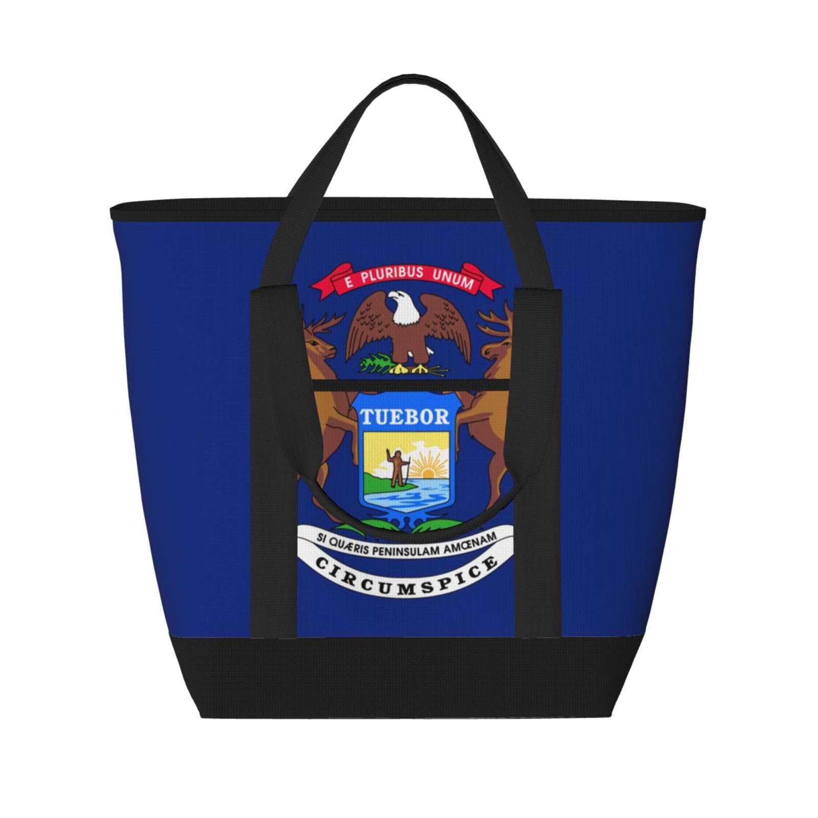 YQxwJL Isolierte Kühltasche mit Michigan-Staatsflagge, großes Fassungsvermögen, Einkaufstasche, Reisetasche, Strand, wiederverwendbare Einkaufstasche für Erwachsene, Schwarz, Einheitsgröße