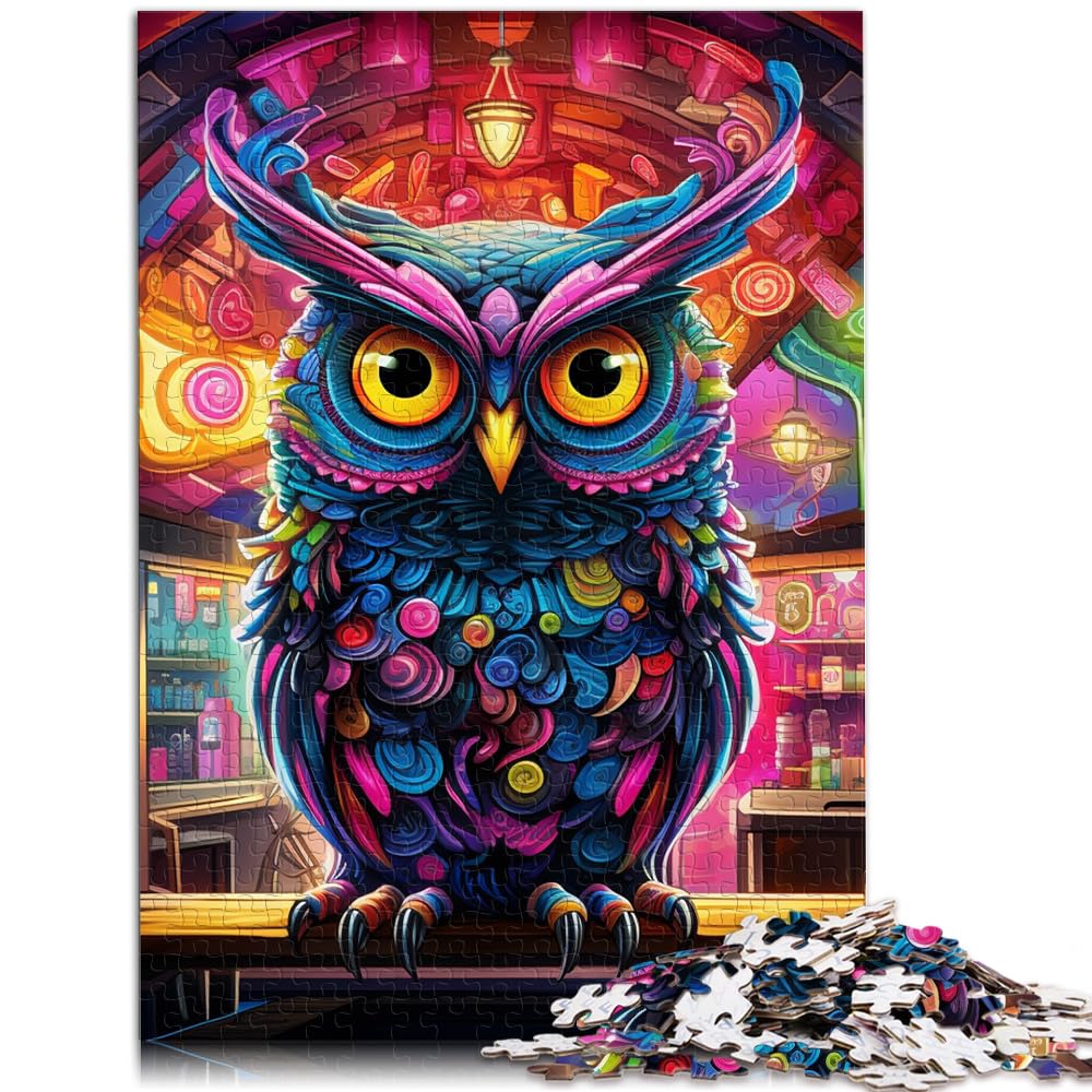 Puzzle für psychedelische Eule, Puzzle für Erwachsene, 1000 Teile, Holzpuzzle, Lernpuzzle, anspruchsvolles, schwieriges Puzzle (50 x 75 cm)