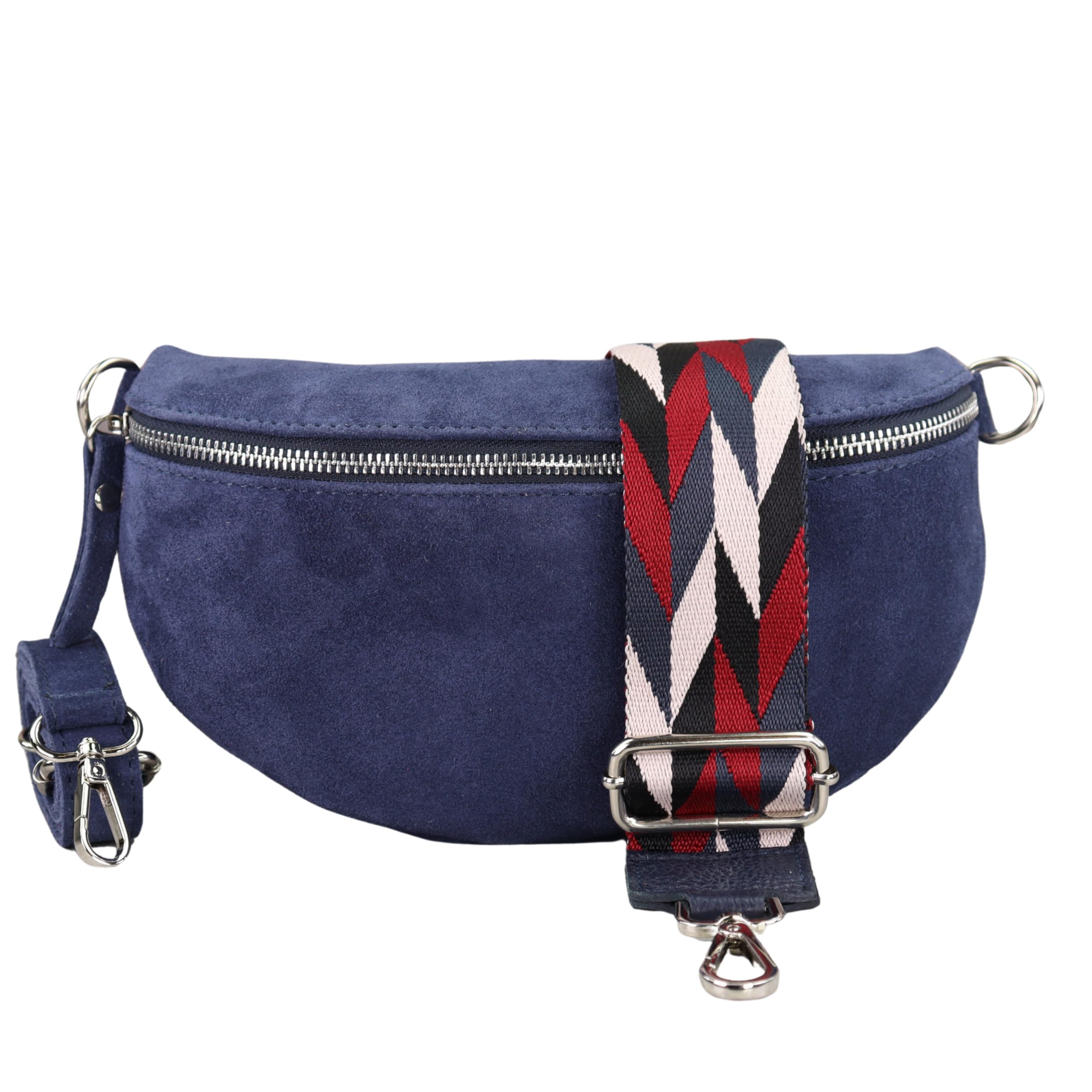 BLADE Bauchtasche Damen, Handgemachte Wildledertasche, Crossbody Bag, Gürteltasche Echtes Leder mit 2 abnehmbaren/verstellbaren Breiten Gürteln, Umhängetasche aus Italien, Geschenk für Sie -Navy