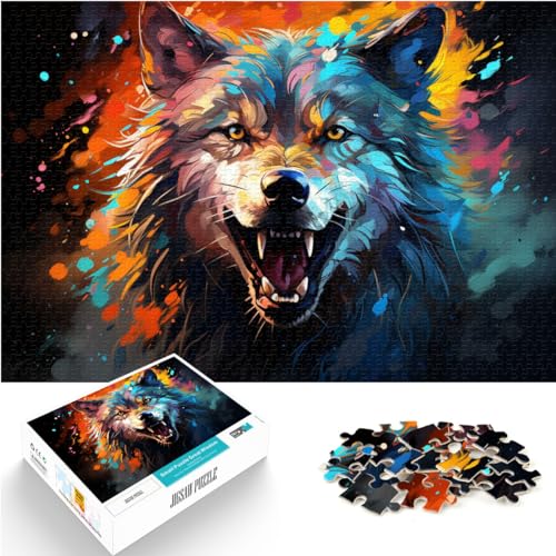 Puzzles Bunter Psychedelischer Wolf Schwierige, anspruchsvolle Puzzles 1000-teiliges Holzpuzzle ganze Familie und die 1000 Teile (50 x 75 cm)