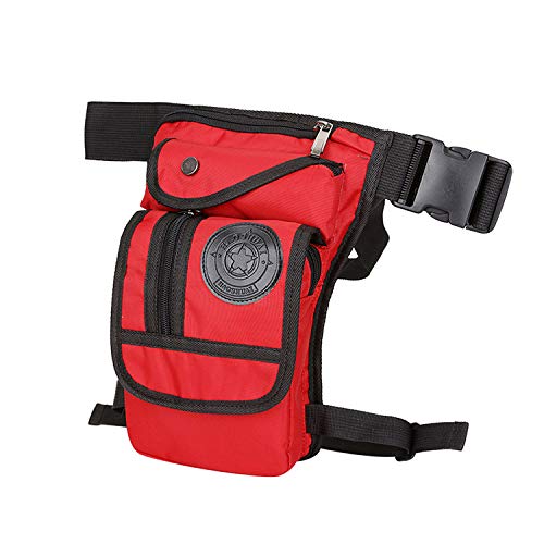 Motorrad Beintasche Motorrad Taille Tasche Mode Leinwand Drop Beinbeutel Muiti Funktionale Messenger Umhängetasche Motorrad Stil Tasche Motorrad Tasche Bein(Red)