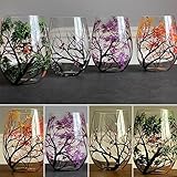 Vier Jahreszeiten Baum Weingläser – handgemalte Kunst, Frühling Sommer Herbst Winter bemalte Weingläser, saisonale Baum Kunst Design farbige Gläser (Stielloses Glas, 4 STÜCK)