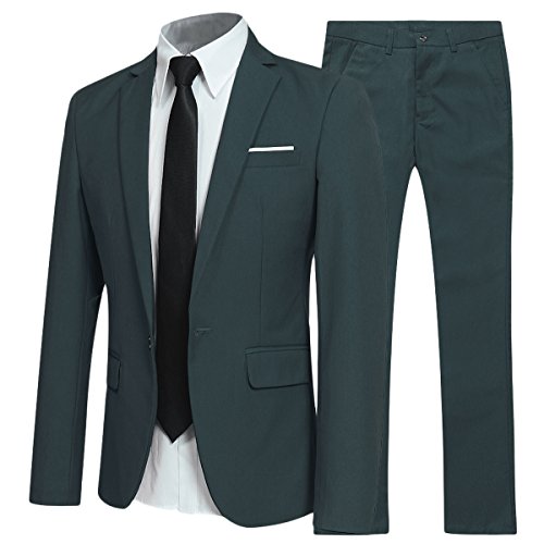 Allthemen Herren 2-Teilig Slim FIT Business Anzug Dunkelgrün Large