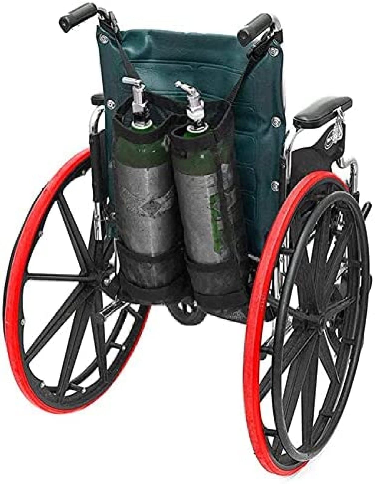 Sauerstoffflaschentasche, Doppel-Sauerstoffflaschenhalter, Tanktasche für Rollstuhlfahrer, Sauerstoffflaschenhalter mit schöner Netzaufbewahrungstasche, passend für D- und E-Sauerstoffflasch