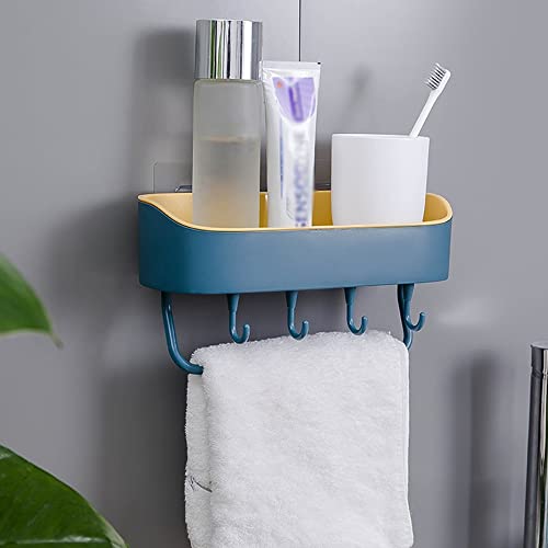 YIHANSS Duschregal, Badezimmer-Aufbewahrungsregal mit Haken, Handtuchhalter, Shampoo-Riegel, Duschregal, Küchen-Wand-Organizer, Badezimmer-Zubehör, Badezimmer-Organizer (Farbe: Pink) (Blau)