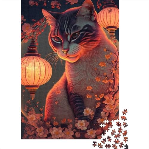 500-teiliges Puzzle „Fantasy Cat“, Puzzle für Erwachsene und Jugendliche, Holzbrett-Puzzle, Spielzeug, Denkspiel, Größe: 52 x 38 cm