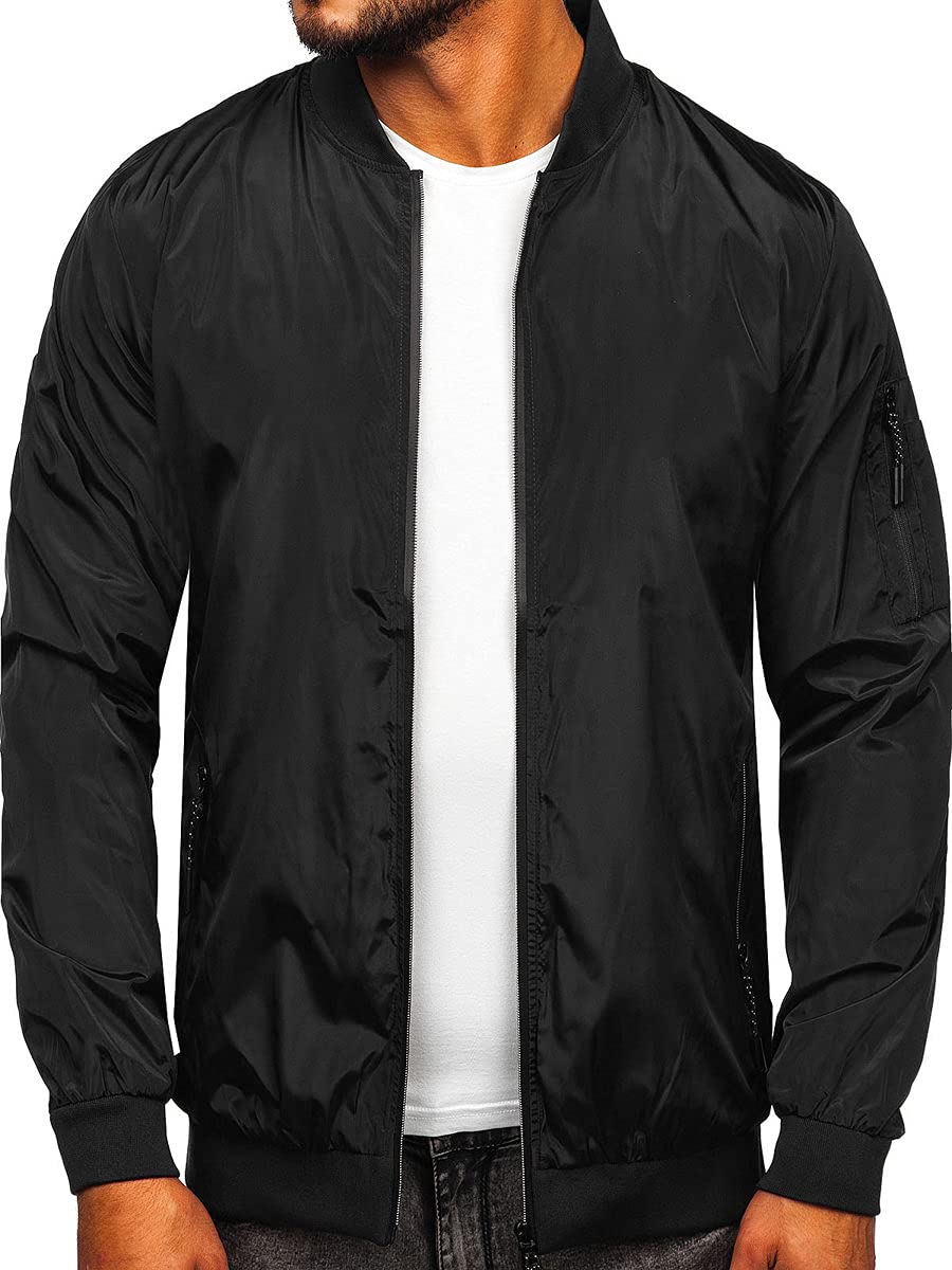 BOLF Herren Übergangsjacke Steppjacke Daunen-Optik Casual Elegant Leichte Frühlings Jacket Moderne Männer Jacke W3908 Schwarz-Grau L [4D4]