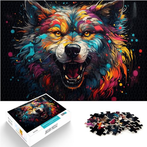 Puzzlespiele, Bunter Psychedelischer Wolf, 1000-teiliges Puzzle, Holzpuzzle, jedes Teil ist einzigartig – anspruchsvolles, unterhaltsames Familienspiel, 1000 Teile (50 x 75 cm)