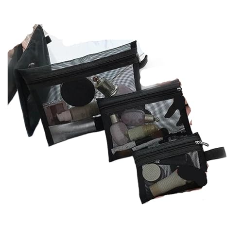 1/3 stücke Mesh Klar Kosmetik Taschen Kleine Große Schwarze Make-Up Tasche Tragbare Reise Kulturbeutel Organizer Fall Lippenstift Lagerung Tasche Kosmetiktasche Set(Style C,3pcs S-M-L)