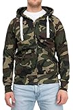 Herren Sweatjacke Zip Hoodie Kapuzenjacke Militär Tarnmuster Camouflage, Größe:XL, Farbe:Grün