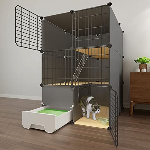 Katzenkäfig, Katzenkiste, Katzengehege für den Innenbereich, DIY-Katzenlaufstall, Catio, abnehmbarer Katzenlaufstall aus Metalldraht, großer Auslaufbereich, ideal für 1–2 Katzen, S