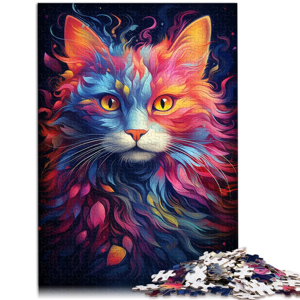 Puzzle, Bunte psychedelische Katze, 1000 Teile, Puzzle für Erwachsene, Puzzle-Geschenke, Holzpuzzle für anspruchsvolles Puzzlespiel und Familienspiel, 1000 Teile (50 x 75 cm)