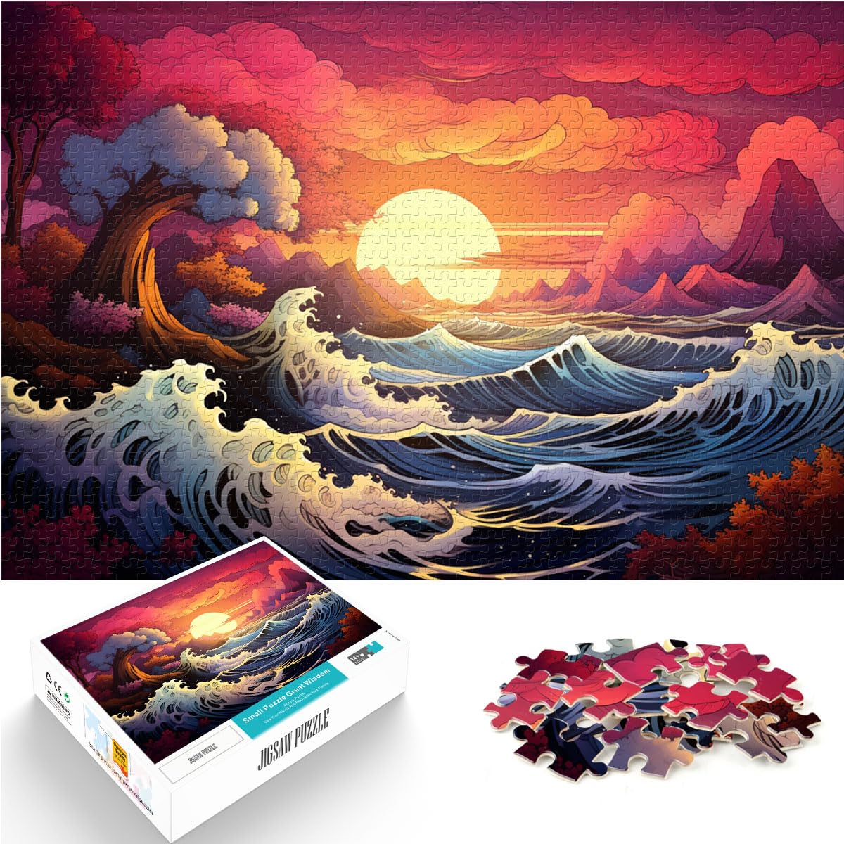 Puzzle für Strand unter Sonnenuntergang, 1000 Teile Puzzle für Erwachsene aus Holz, schwieriges Puzzle, 1000 Teile (50 x 75 cm)