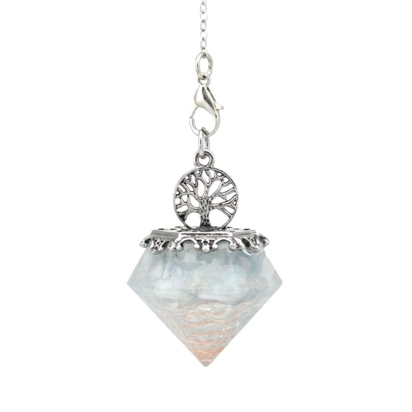 Natürlicher Kristallstein Orgon Pyramide Baum des Lebens Stein Anhänger Pendelkette für Energie Schmuck,Aquamarin