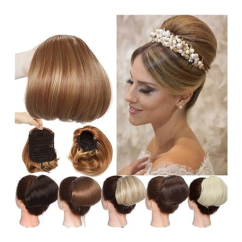 Haarteil Synthetische gerade Chignon-Dutt-Haarteile, 15,2 cm, Kordelzug, Pferdeschwanz-Verlängerung, Clip-in-Haarverlängerung, hitzebeständiges Haar, Donut-Chignon for Frauen Haarverlängerung(Medium b