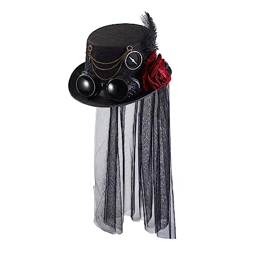 Vintage Gentleman Frauen Fedora Steampunk Blume Spitze Schleier Top Hut Gothic Cosplay Party Blumen Punk Hüte Zubehör Zylinder für Frauen viktorianischer Zylinder und Getriebekette Spitze Schleier