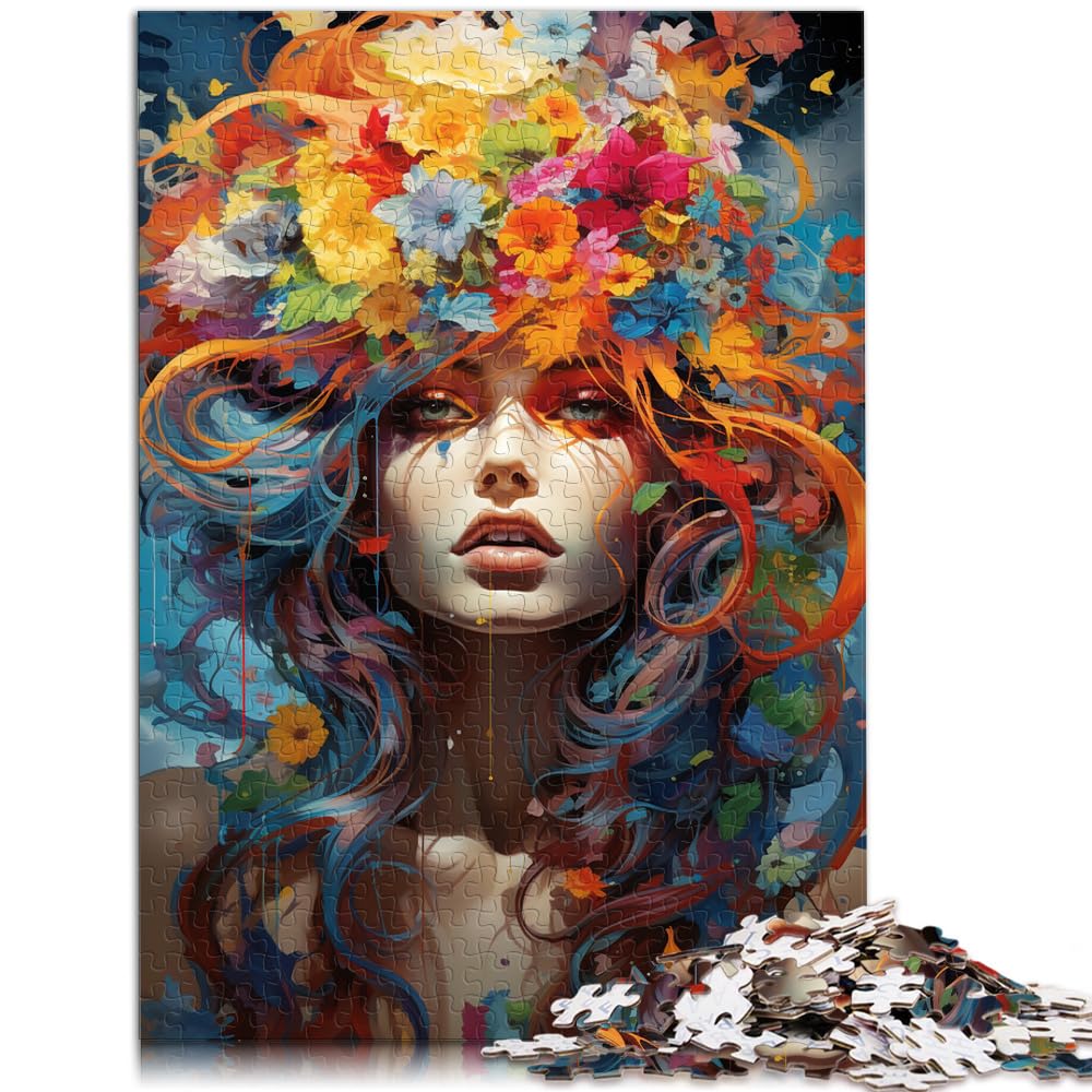 Puzzle Bunte psychedelische Blumenfrau 1000 Teile für Erwachsene Schwieriges Puzzle Holzpuzzle Spielzeug Denkspiel 1000 Teile (50x75cm)