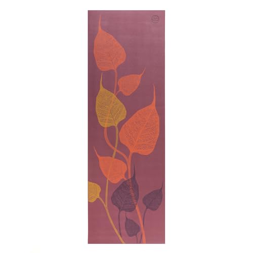 Bodhi Yogamatte Leela Collection | Rutschfeste Sportmatte | Schadstofffreie & Waschbare Antirutschmatte | Matte aus PVC | Fitnessmatte für Yoga, Pilates & Gymnastik | Leaves, red plum