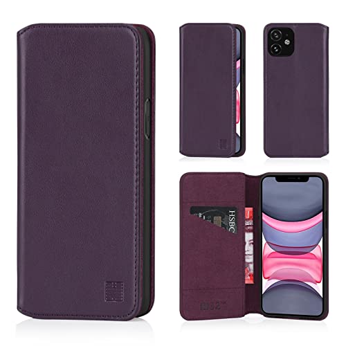 32nd Klassische Series 2.0 - Lederhülle Case Cover für Apple iPhone 11 (6.1"), Echtleder Hülle Entwurf gemacht Mit Kartensteckplatz, Magnetisch und Standfuß - Aubergine