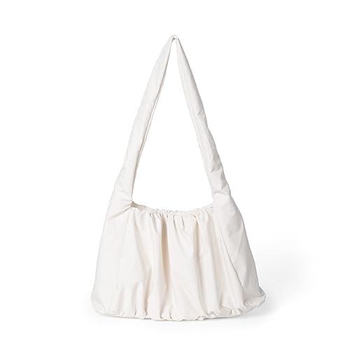 ohodhmnu 2023 modische Schultertasche für Damen, plissiert, Reisetasche, Einkaufstasche, einfarbig, gerüscht, Freizeittasche, beige, with ribbon