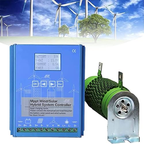 GLBMXDD MPPT-Wind-Solar-Hybrid-Laderegler, 12 V/24 V automatische Identifizierung, 1000 W Windturbinengenerator und 1000 W Solarpanel-Regler, mit LCD-Display,1000W