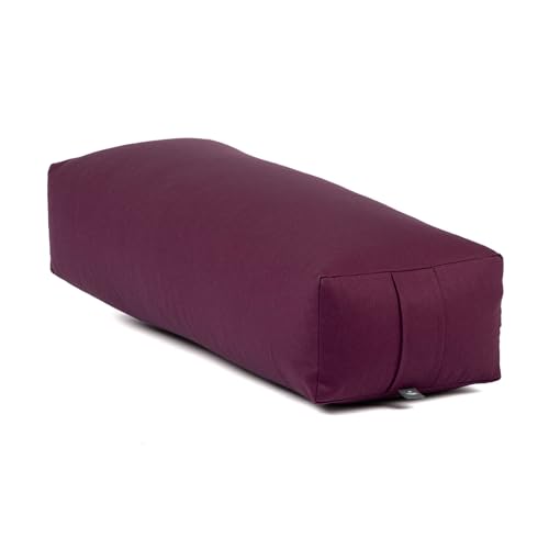 Bodhi Yoga Salamba Bolster Eco | Waschbarer Bezug aus 100% Bio-Baumwolle | Yogarolle eckig mit Bio Dinkelfüllung | Yogakissen groß für Restoratives Yoga | Maße: 63,5 x 26,5 x 20,5 cm (aubergine)