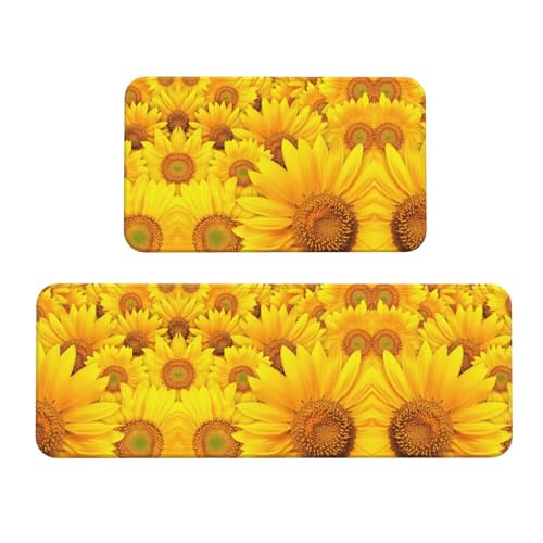 Küchenmatte mit Sonnenblumen-Druck, rutschfest, wasserdicht, für Flur, Büro, 2 Stück