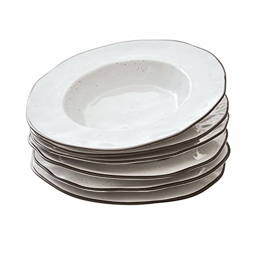 LOBERON Suppenteller 6er Set Biarré, Mediterraner Charakter, Farblich Abgesetzter Rand, Zeitloses Design, Spülmaschinenfest, Geschirr, Tischaccessoires, Steinzeug, weiß